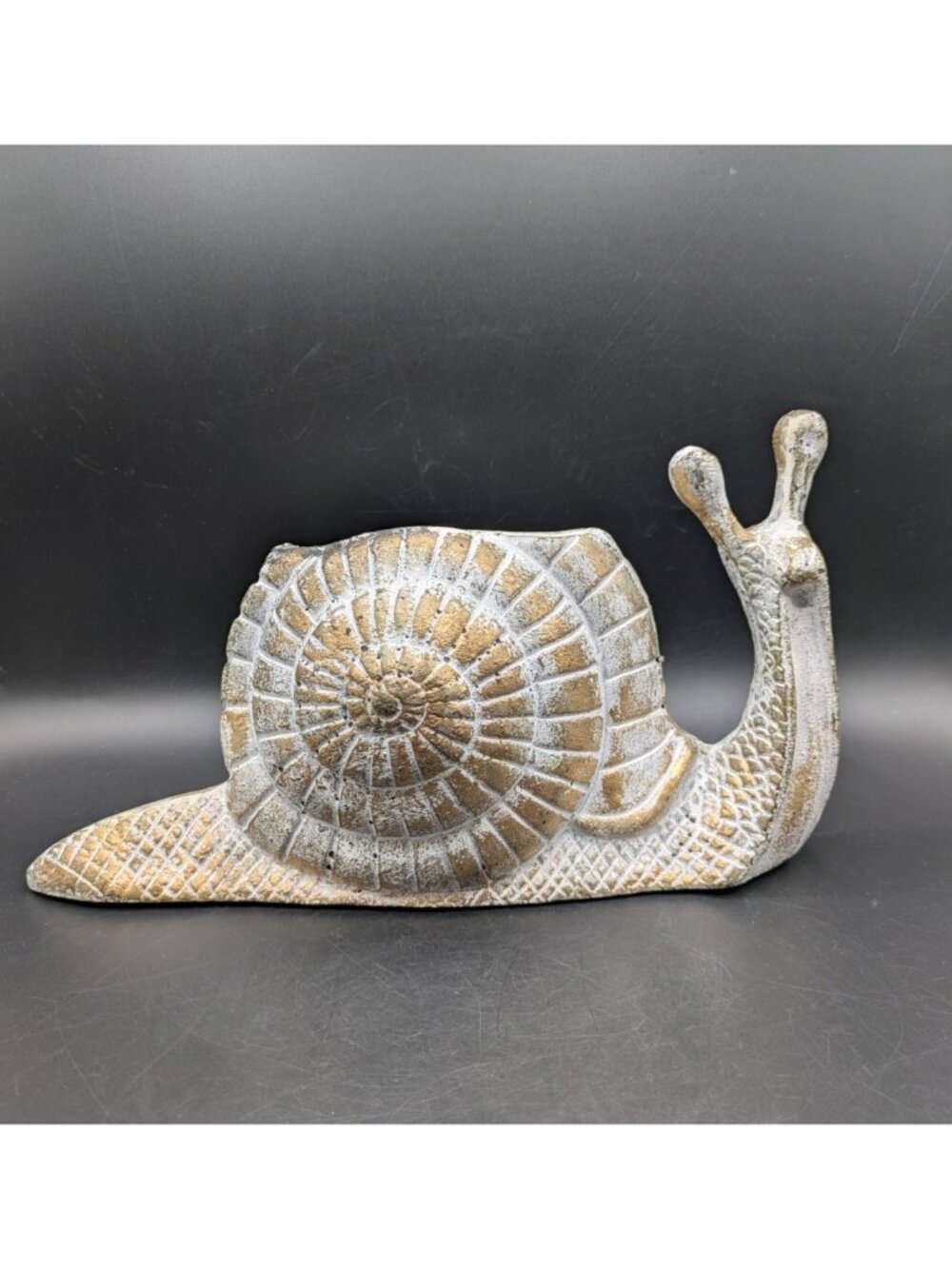 Vintage Ceramic Snail Planter Pot Vase Hand Painted Faux Aged Brass 11.5"